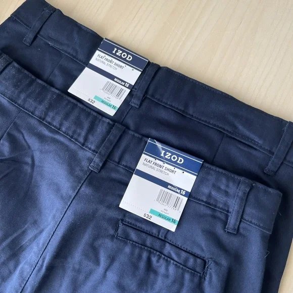 IZOD Flat Front Shorts Boys Size 16 Navy Blue Natural Stretch School Uniform 2pk - Picture 3 of 6
